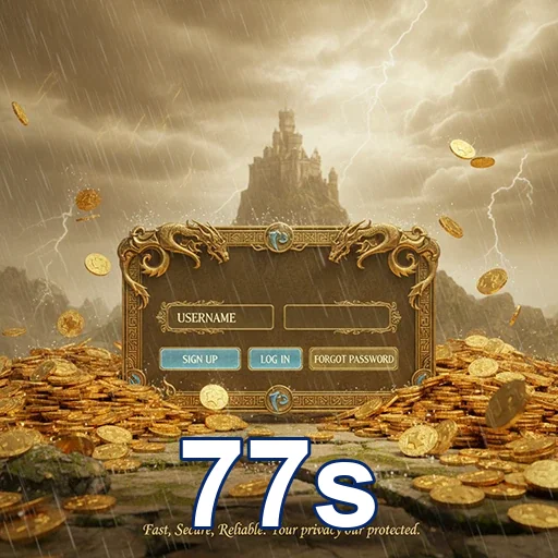 Tela de cadastro do site 77s com moedas ao fundo.