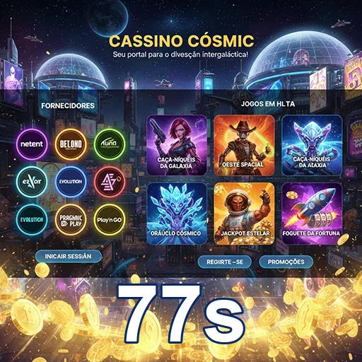 Interface de jogos VIP da 77s com caça-níqueis intergalácticos.