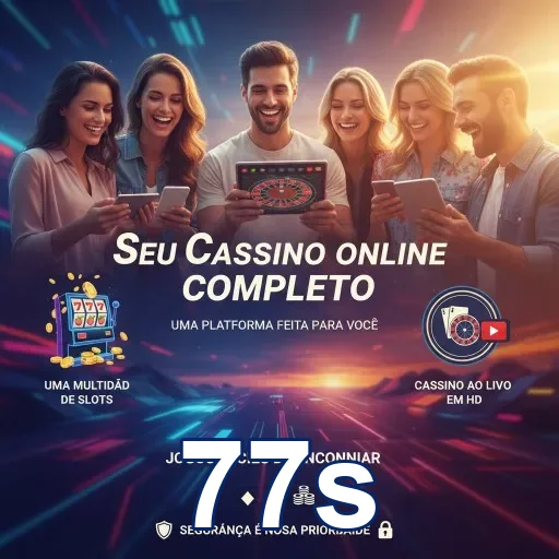 Imagem da 77s mostrando jogadores felizes com slots.