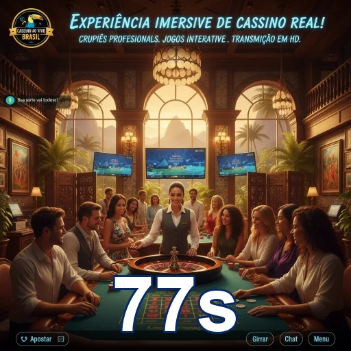 Tela do aplicativo 77s mostrando dealer ao vivo em mesa de cassino.