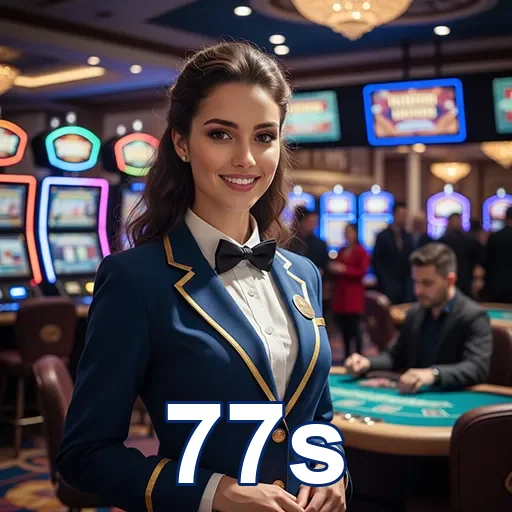 Dealer profissional em mesa de jogos no 77s ao vivo.