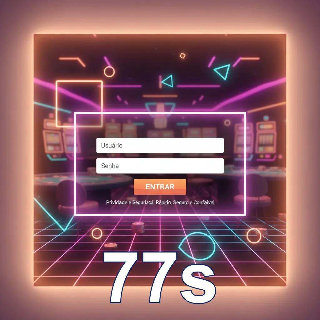 Tela de login do site 77s com jogos de cassino ao fundo.