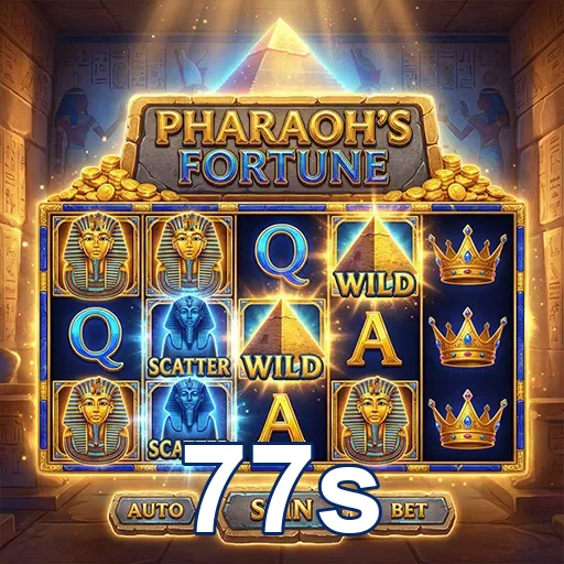 Tela do slot Pharaoh's Fortune no 77s com símbolos de jogo.