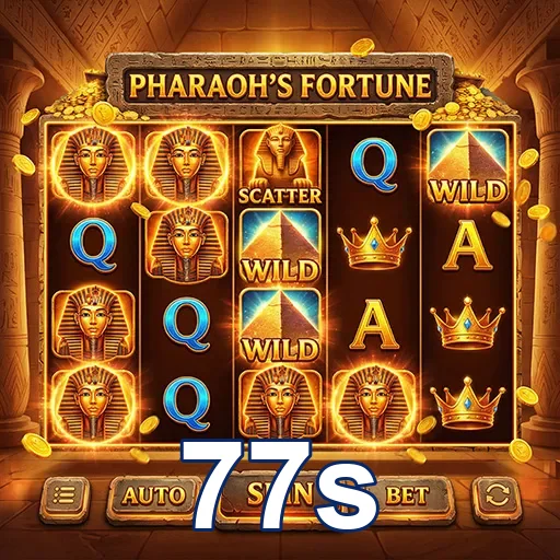 Interface do jogo Pharaoh’s Fortune na plataforma 77s.