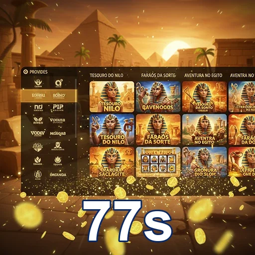 Interface da 77s com slots de jogos populares exibidos.