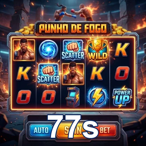 Slot 'Punho de Fogo' no 77s, destacando símbolos e recursos.