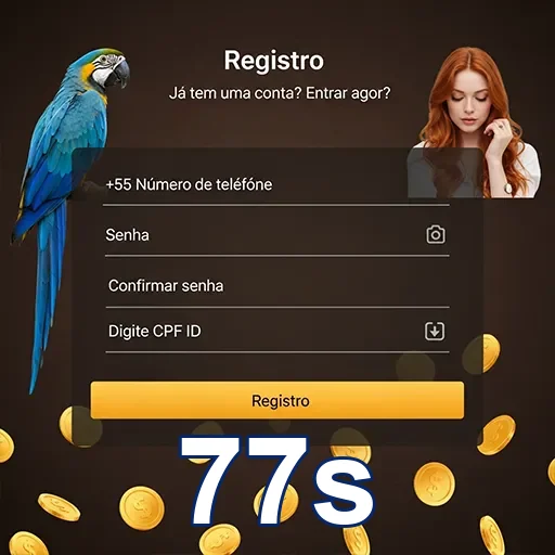 Tela de registro do 77s com campos de cadastro visíveis.