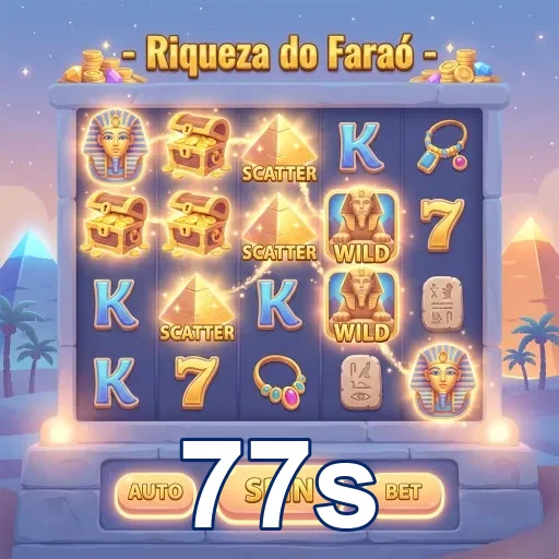 Interface do jogo 'Riquesta do Faraó' no 77s.