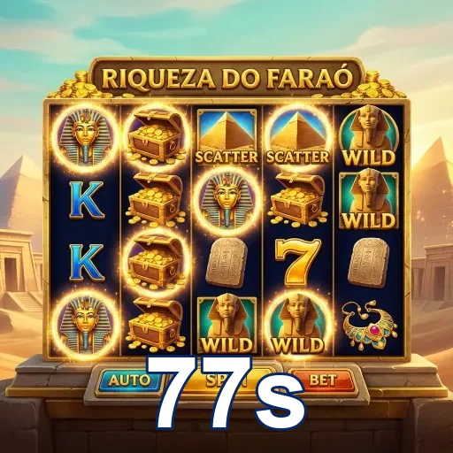 Slot 'Riqueza do Faraó' da plataforma 77s com símbolos variados.